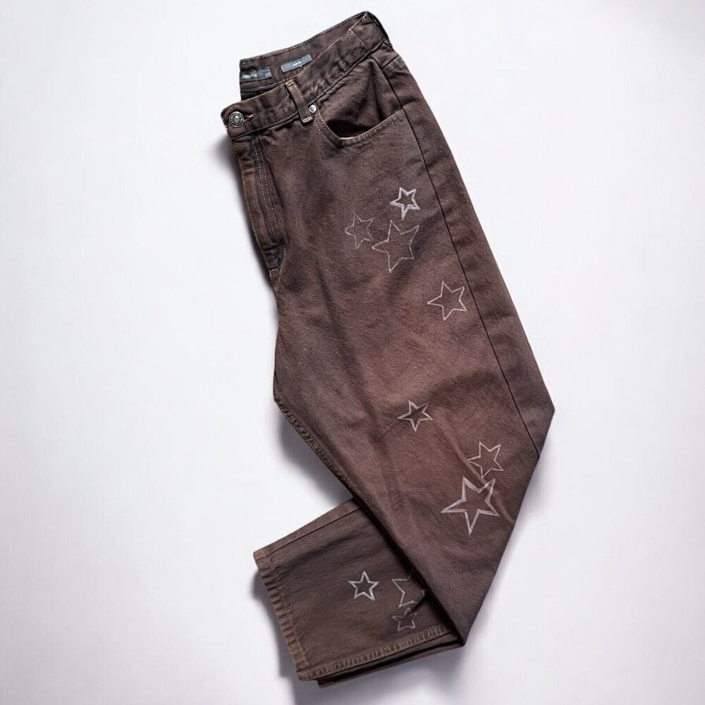 Liz Claiborne Vintage Star Print Distressed Jeans 16S Black Bleached Denim Punk